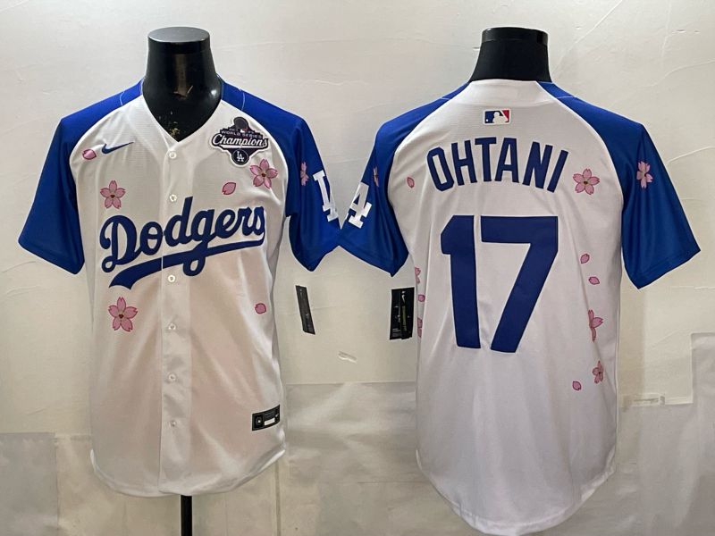 Men Nike 2026 Los Angeles Dodgers #17 Ohtani White Blue Sakura Edition Game MLB Jersey 12089->->MLB Jersey